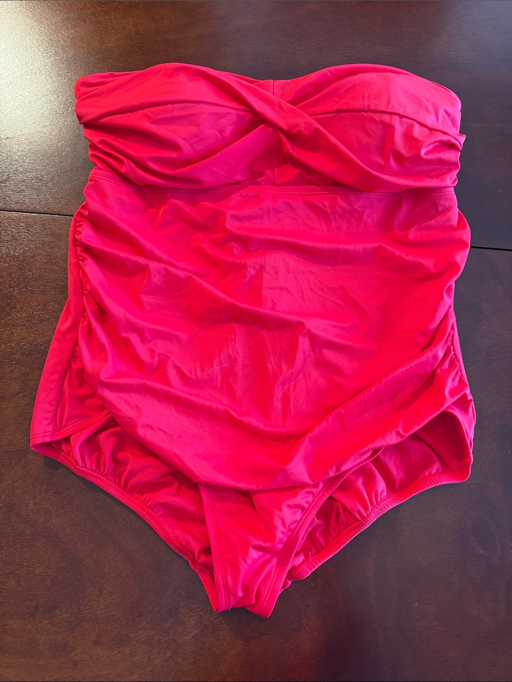 Time and Tru True Red Twistt-Front strapless One-Piece swimsuit